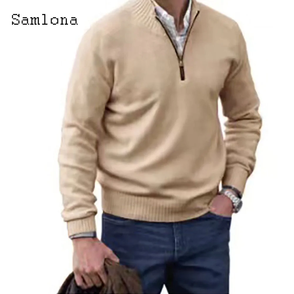 

Plus Size Men Knitted Sweaters Winter Warm Jumper Mens Streetwear 2023 Fashion Zipper Top Pullover Khaki Blue Sweater Homme 4xl