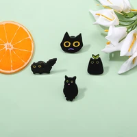 wholesale price lovely black cat enamel pins kawaii kitties custom metal brooches for backpack badges jewelry gift for friend