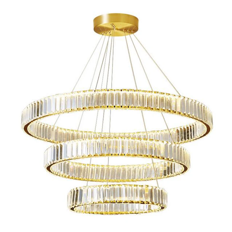 

2023 New Light Luxury Crystal Chandelier Living Room Lamp Post Modern Simple Atmosphere Duplex Building Restaurant Ring Lamp