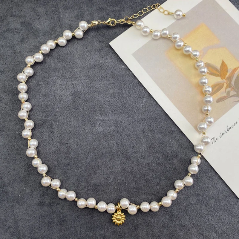 Vanifin модная простая Лепка Подвеска солнце жемчужное ожерелье-чокер для женщин