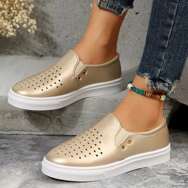 

New Genuine Cow Leather Women Wedge Sneakers Casual White 2023 Spring Summer Hollow Shoes Woman Vulcanized Shoes Pink Female