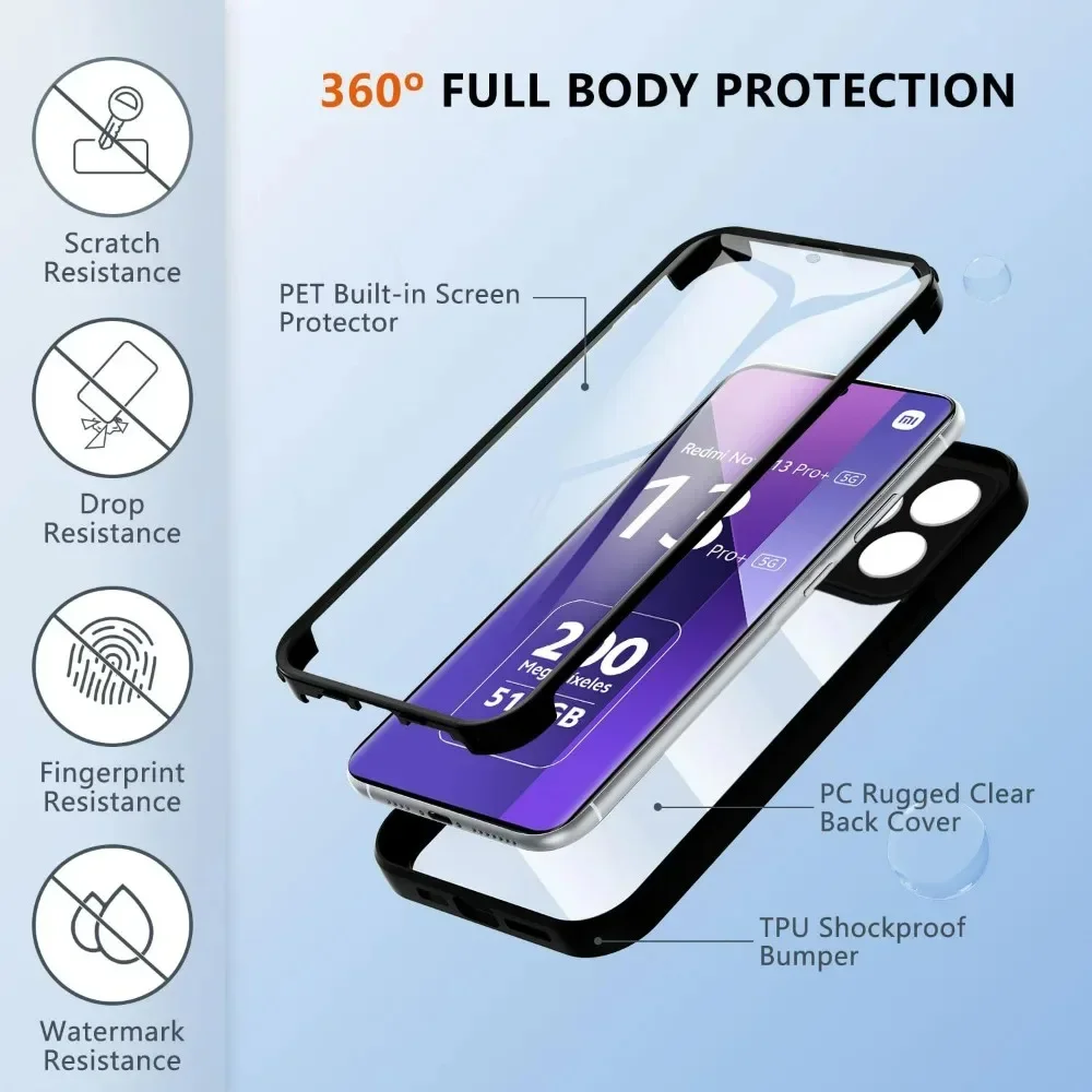 Защитный чехол для Xiaomi Redmi Note 13 Pro Plus полноразмерная защита экрана 360 дюйма 5G 12 12s 11