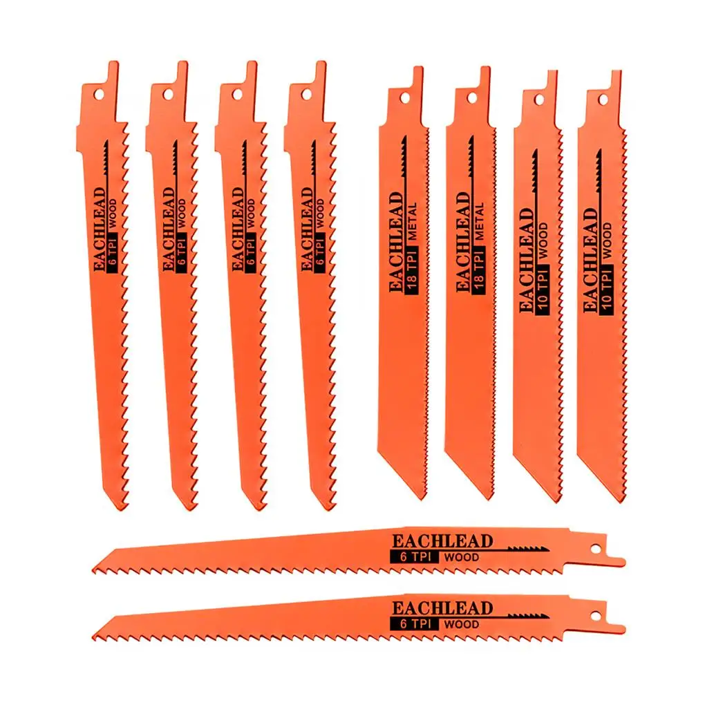 

10pcs Reciprocating Saw Blade Set 148/148/195mm Super Sharp Saw Blade Kit for Cutting Wood Metal Plastic PVC Nailed Board