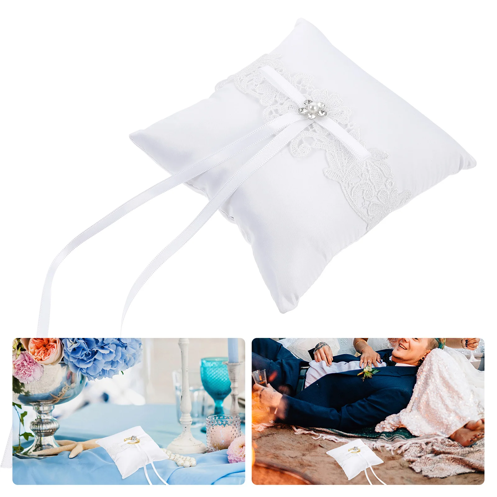 

1 Pc Wedding Ring Pillow Bowknot Ring Cushion Lace Ring Holder Wedding Supply