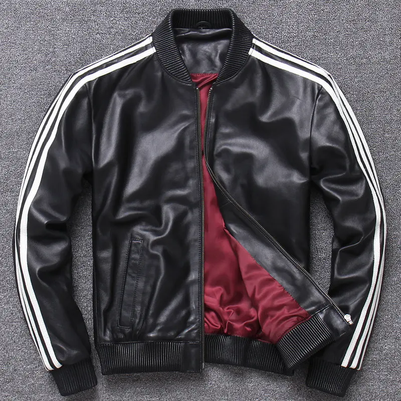 

Rider For Men 100% Size Jacket Design Leather Trip Large Sheepskin Black Motorcycle Simple Classic Jackets Genuine Vintage