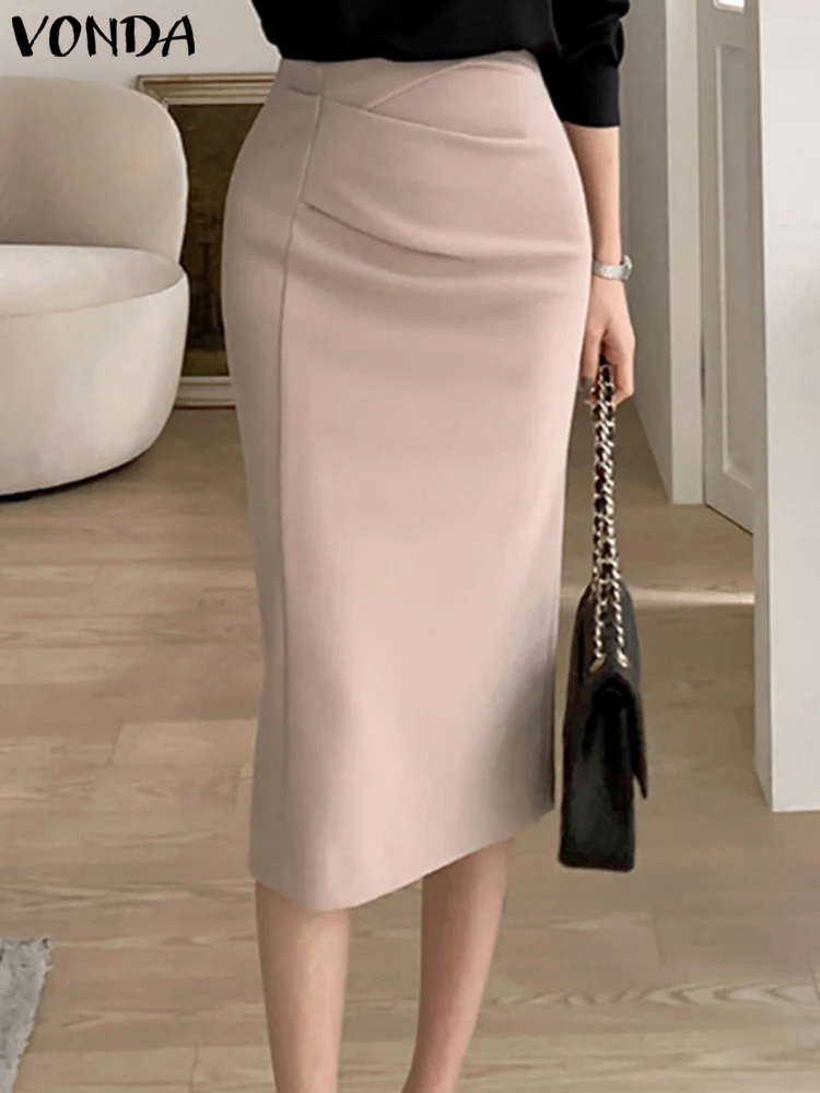 

VONDA Women Elegant Skirts 2023 Summer Solid Color Pleated Long Party Skirts Fashion Streetwear Sexy Party Midi Bottom Femme