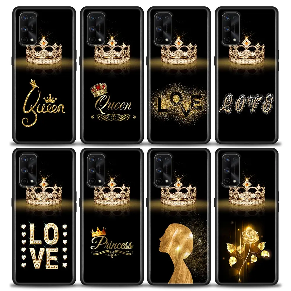 

Golden Diamond Crown Flower Queen Love Phone Case For Oppo Realme 8i 8 9 7 Pro 9i 7i 5i 6i XT 5G Cases Soft Cover Realme 8Pro 8i