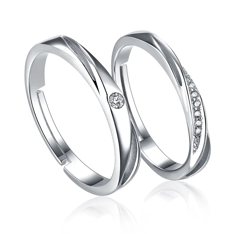 

New fashion trend Mobius ring S925 silver inlaid 5A zircon couple ring simple opening