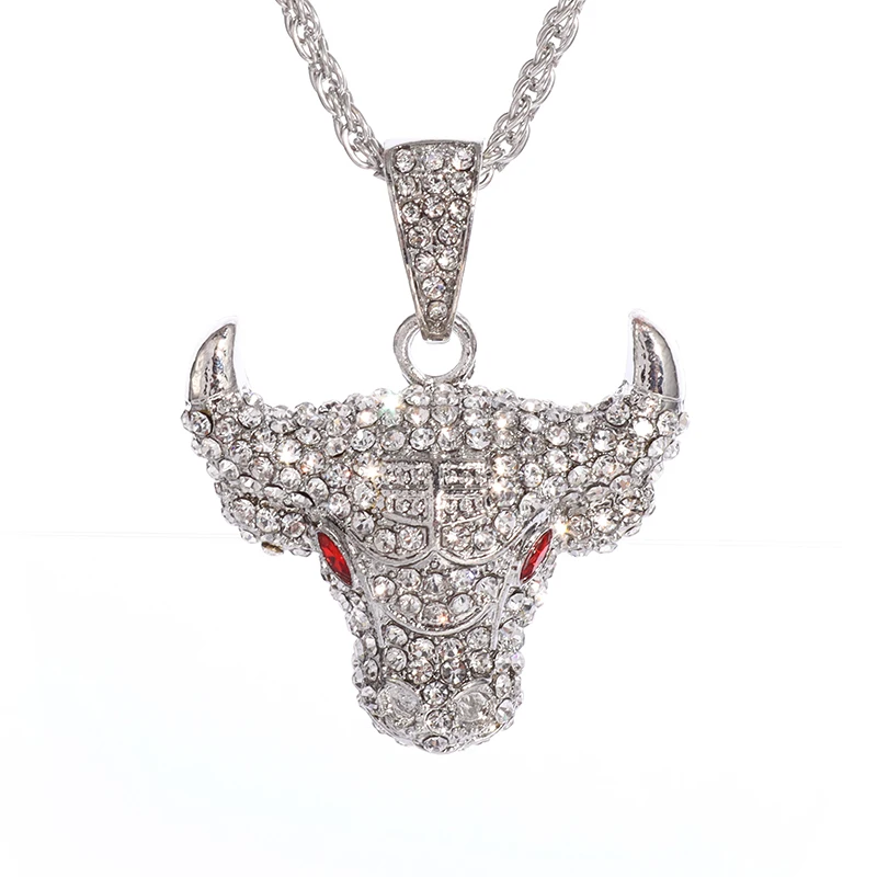 

Personality Fashion Full Zircon Red Eye Bull Pendant Necklace Men Women Hip Hop Casual Rock Party Jewelry