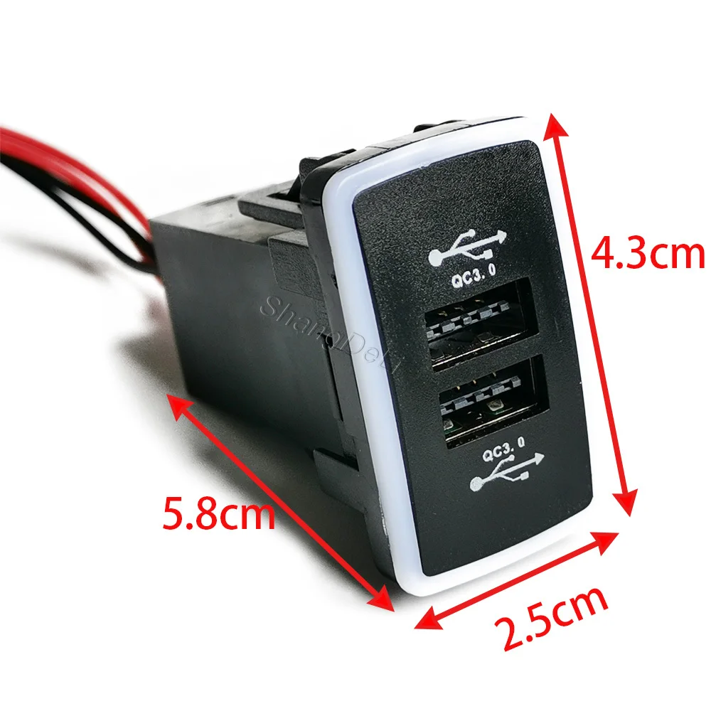 Фото Двойная зарядная розетка для автомобиля с синей LED-подсветкой, USB QC3.0, адаптер для зарядки телефона, подходит для Honda HRV VEZEL 2008-2013 №2