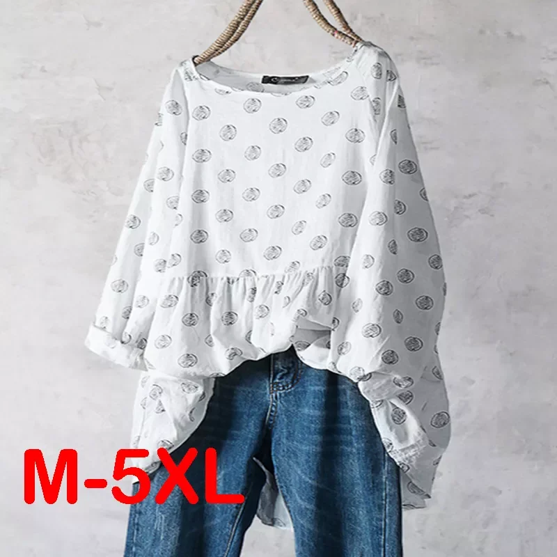 

Loose O-Neck Ladies Blouses Pullovers Spring Long Sleeve Polka Dot Chiffon Women Shirts Tops 2022 Blusas Femininas