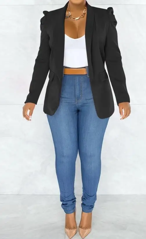 

Shawl Collar Puff Sleeve Pocket Design Blazer Coat