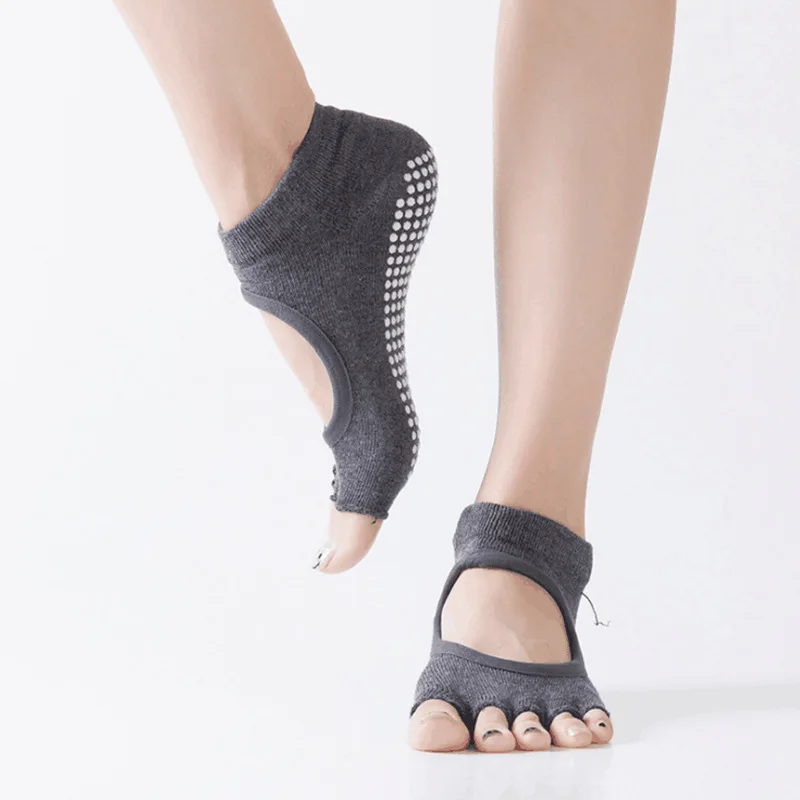 Non Slip Yoga Socks Women Backless Five Fingers Socks Gym Fitness Sport Pilates Dance Ballet 5 Toe Cotton Socks Footwear Woman
