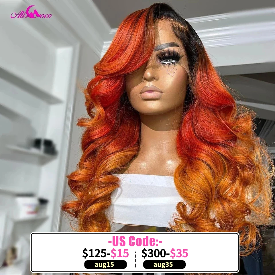 13x6 Ombre Orange Lace Frontal Wig For Black Women 10A 4x4 6x6 Lace Closure Wig Transparent Lace Front Body Wave Human Hair Wig