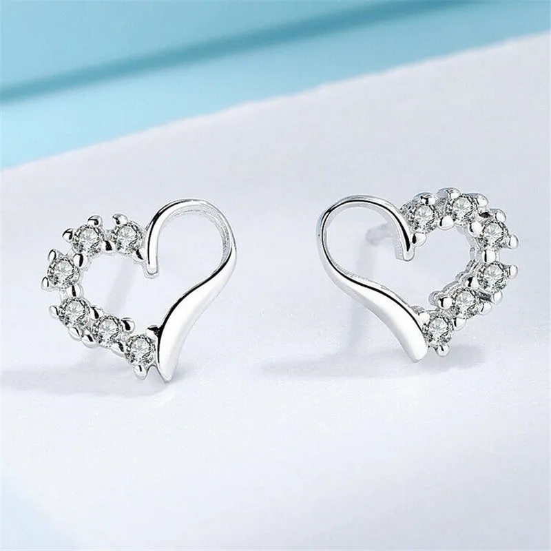 

Heart Stud Earrings Sterling Girls Jewellery New UK Silver Crystal Womens