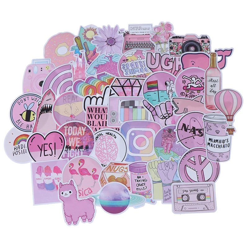 

53Pcs Kawaii Pink Fun Stickers Toys Luggage Stickers for Moto Car & Suitcase Cool Fashion Stickers