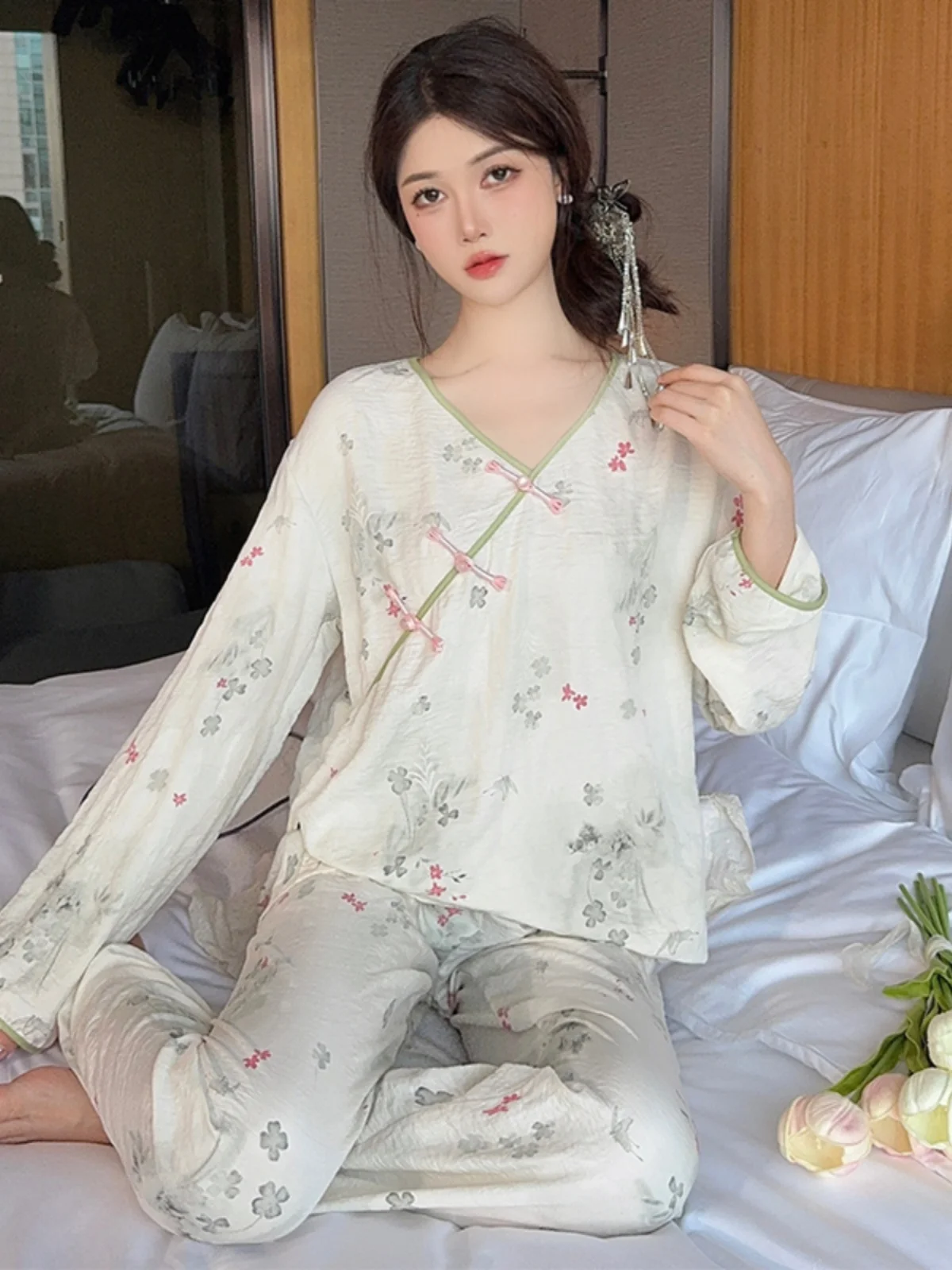 Новые китайские пижамы Sle женские весенне-осенние жаккардовые Cloud Cotton 2024 новый