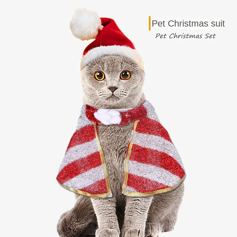 

New Pet Christmas Hat Cloak Suit Christmas Turned Into Funny Cat and Dog Clothes
