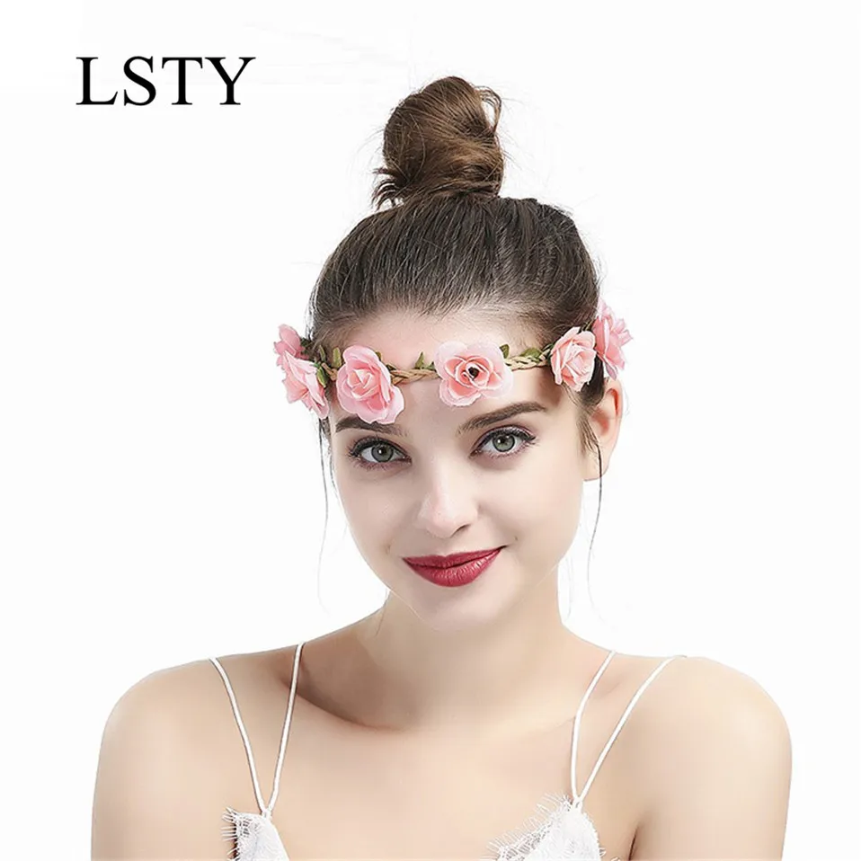 

Повязка на голову Женская эластичная в богемном стиле, модный обруч с цветами розы для невесты, пляжные аксессуары для волос