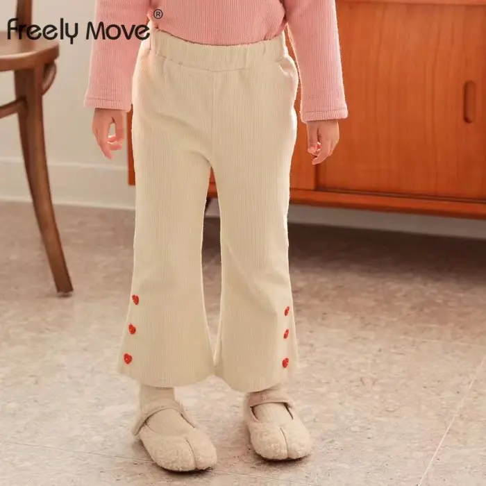 

Freely Move Girls' Trousers Autumn Outer Wear 2022 New Children's Casual Pants Bottoming Tight Elastic Baby Girl Flared Pants