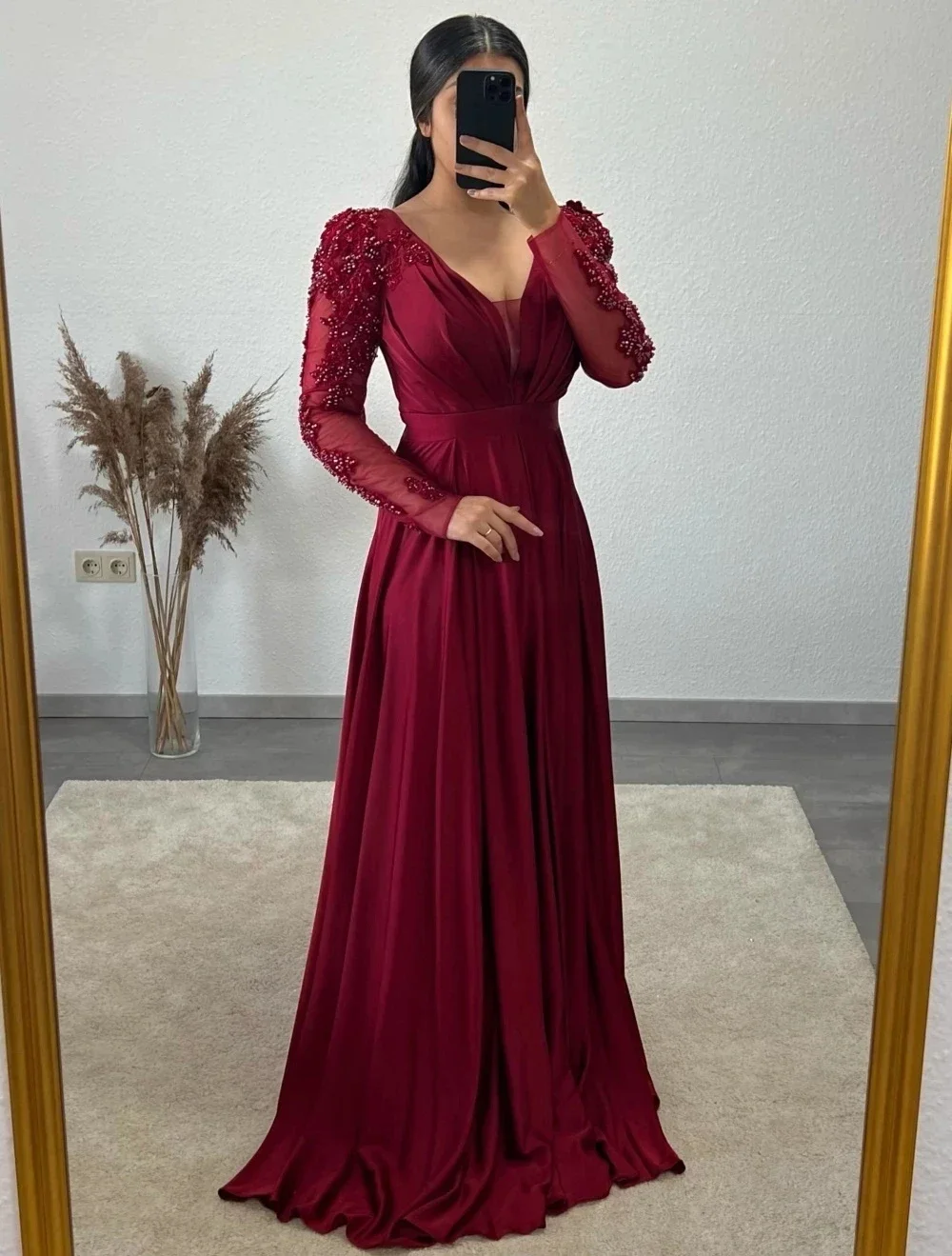 

Long Sleeves Evening Party Gowns 2023 Luxury Lace Beading Floor-Length Formal Prom Robe De Soiree Vestido De Noche