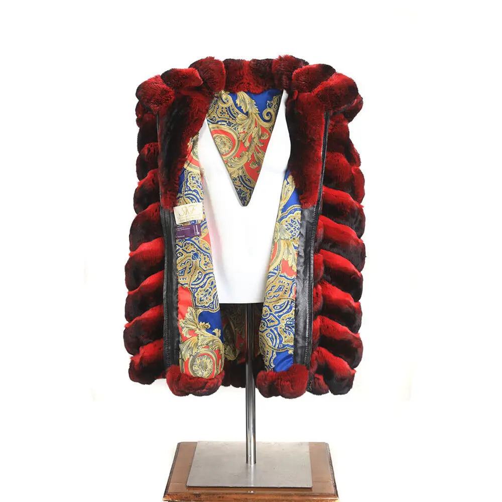 Мужское красное пальто из шиншиллы куртка с капюшоном натурального меха кролика