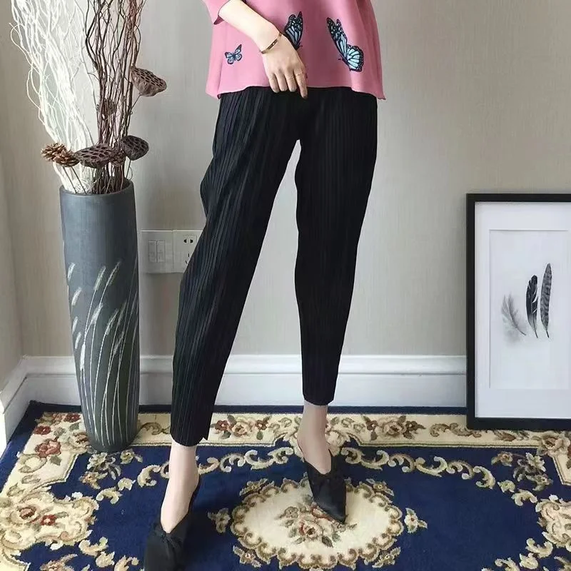 Женские плиссированные брюки Miyake повседневные свободные однотонные большой