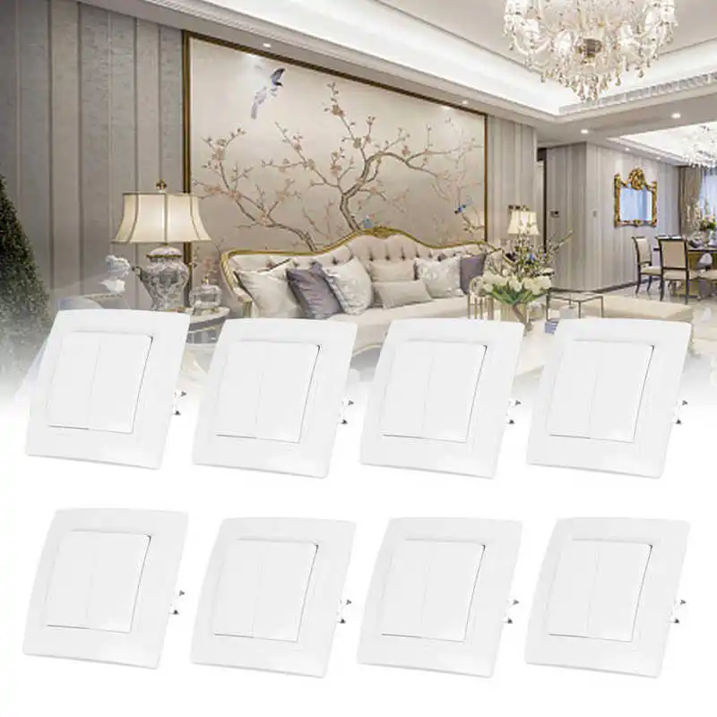 

8Pcs European Style Wall Light Switch Panel 10A 250V 2 Gang 1 Way Switch Switch Accessories For Home Office Hotel