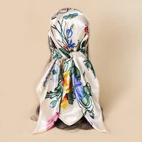 flower scarf women fashion imitate silk satin shawl hijab square kerchief bandana 9090cm
