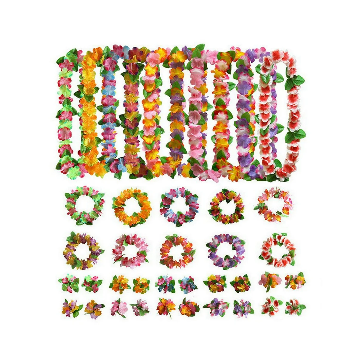

10 Sets Hawaiian Flower Leis Tropical Luau Party Supplies of Hula Garland Necklaces Bracelets for Hawaii Decorations