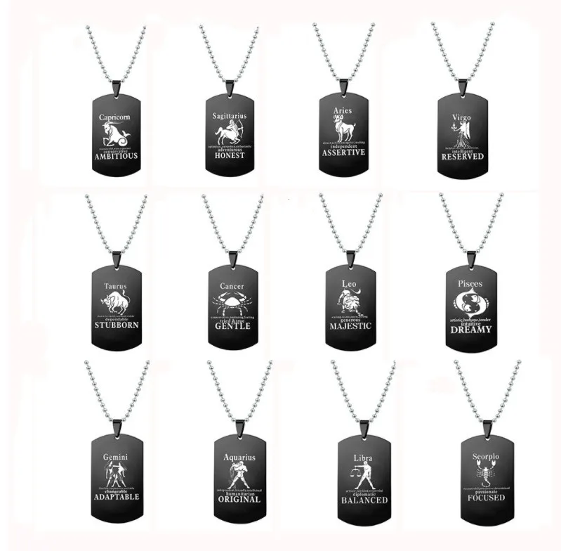 

Stainless Steel Signs of The Zodiac Necklace Titanium Steel Constellation Symbol Black Necklace