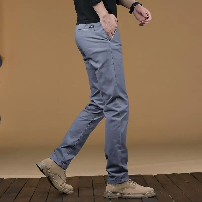 

Весна-Осень 2023, мужские Модные однотонные повседневные брюки, мужские облегающие Стрейчевые брюки, мужские длинные хлопковые прямые брюки ...