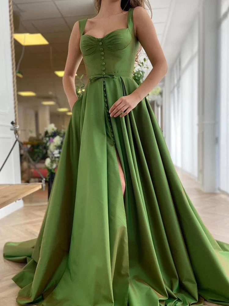 

Женские винтажные атласные платья а-силуэта для выпускного вечера, длинное бальное платье с разрезом спереди, официальное вечернее платье