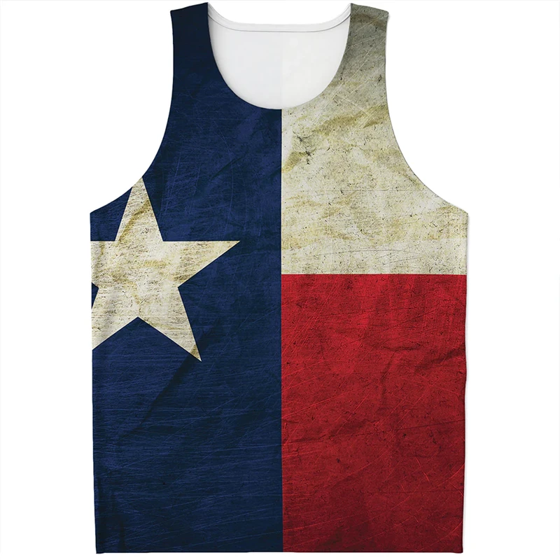 Fashion Texas Flag Pattern Tank Tops Summer Simple Casual Men Women 3D Printed Sleeveless T Shirts Loose Streetwear Vest Tees