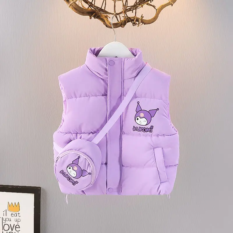 

Kuromi Sanrio Kawaii Anime Autumn Winter Cottoning Children Waistcoat Bag Cute Cartoon Warm Coat Jacket Lovely Gifts for Girls