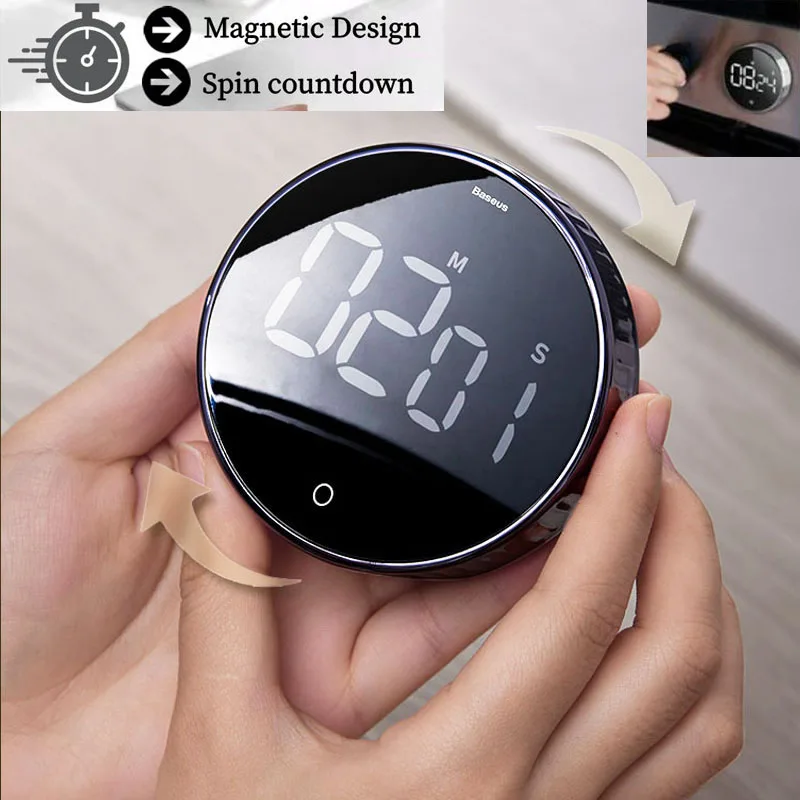 

Magnetic LED Digital Timer Kitchen Timer For Cooking Study Self Regulating Rotary Countdown Alarm Clock Kitchen Gadget SetsCount
