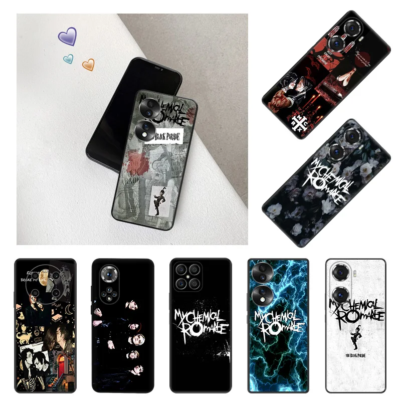 

Силиконовые черные чехлы для телефонов Honor 80, 70, 60, 50, 30i, 20, X9a, X8, X7, X6, X5, Magic 5, 4, чехол My Chemical Romance, Huawei Mate 20, 10