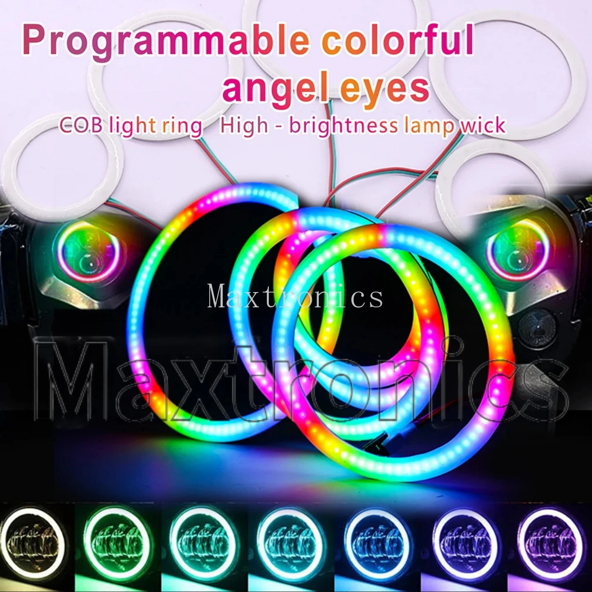Фото Светодиодное кольцо Angel's Eye DC5V WS2812 FCOB RGB с 18/36/54/72/90 светодиодами, индивидуально адресуемые, контроллер LED с 28 клавишами / SP611e Bluetooth APP №2