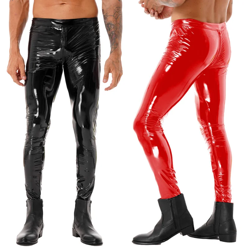 Men's Artificial Leather Shiny Tights Tight Motorcycle Riding Pants PVC  European and American Fashion Trends