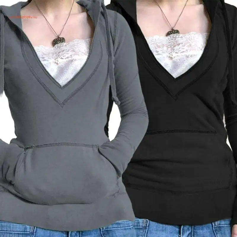

Women Lightweight Hooded Long Sleeve Loose Streak Top Cropped Shirt with Pocket
