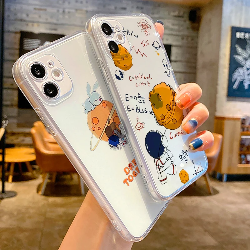 

Astronaut Phone Case For iPhone 13 12 11 Pro MAX 6 6S 7 8 Plus XS 12 13 Mini X XR SE 2020 5 Liquid Silicon Silicone Cover Soft