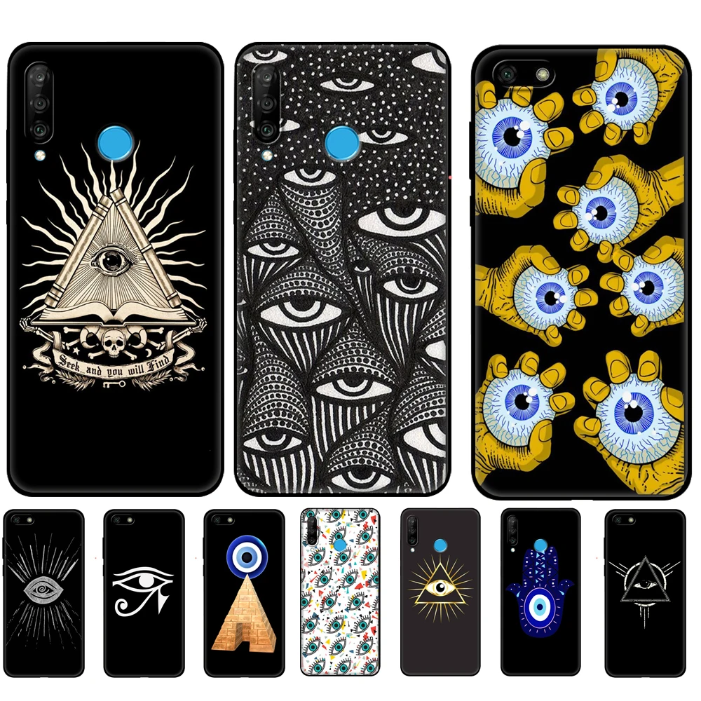 

Black tpu Case For Huawei Honor 50 Lite PRO 20 10 10i 20S 30S 30 7A 7s 7C Cover Evil Eye