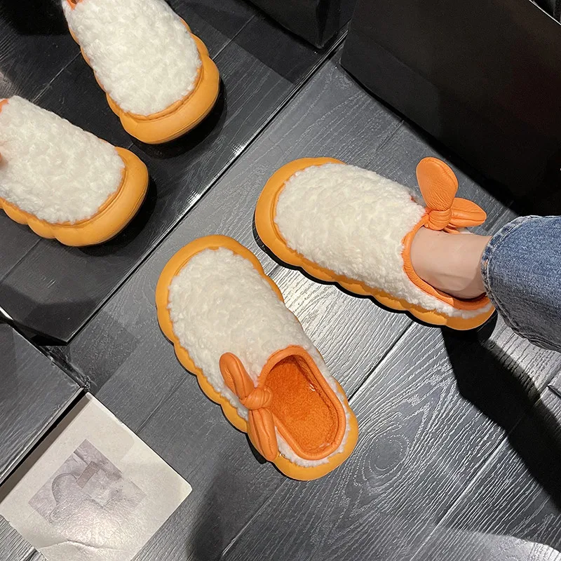 

Сланцы женские на платформе, роскошные Шлепанцы из флока, меховые дизайнерские на плоской подошве, с бантом-бабочкой, 2022