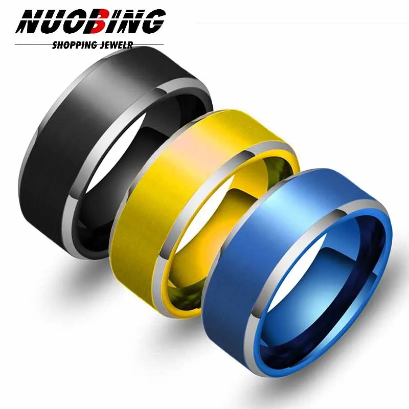 

8MM Blue Black Gold Fashion Classic Men's and Women's Wedding Ring Titanium Steel Matte Charm Jewelry Gift Does Not Fade