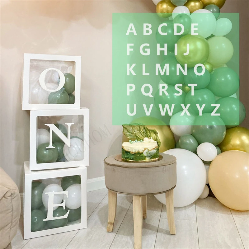 

Alphabet Name Box Transparent Birthday Balloon Box Wedding Globos Kids Latex Balloon 1st Birthday Party Decoration Baby Shower