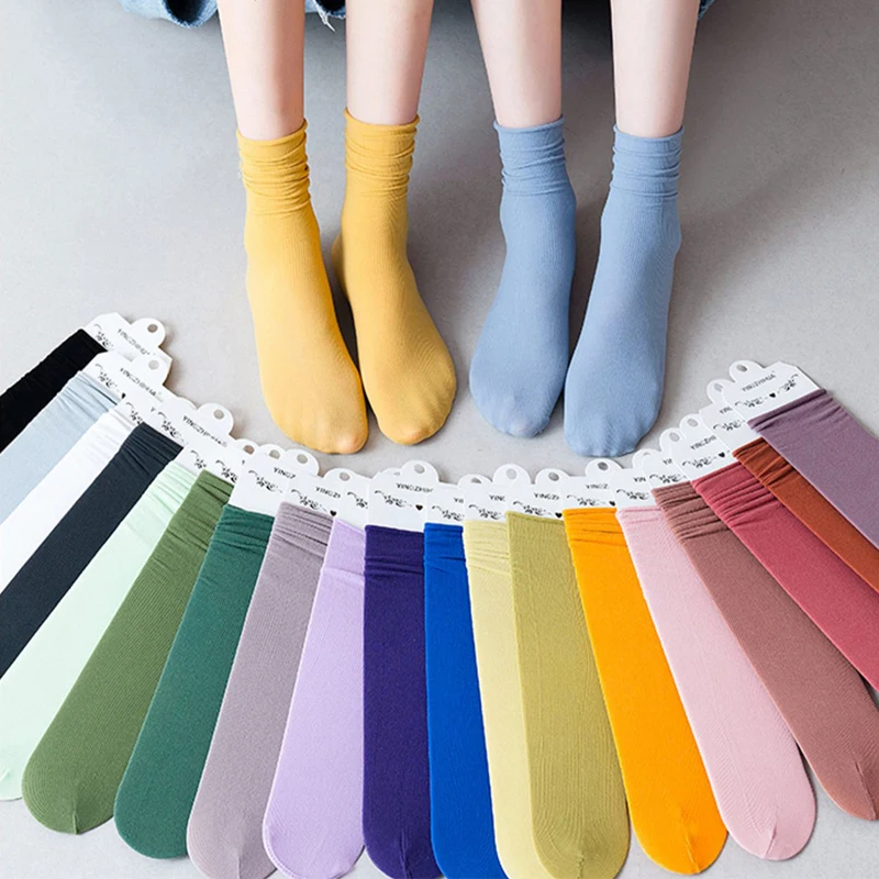 

3 Pairs Summer Thin Solid Women's Socks Set Harajuku Simplicity Long Socks Cartoon Fashion Hosiery for Schoolgirl Japanese