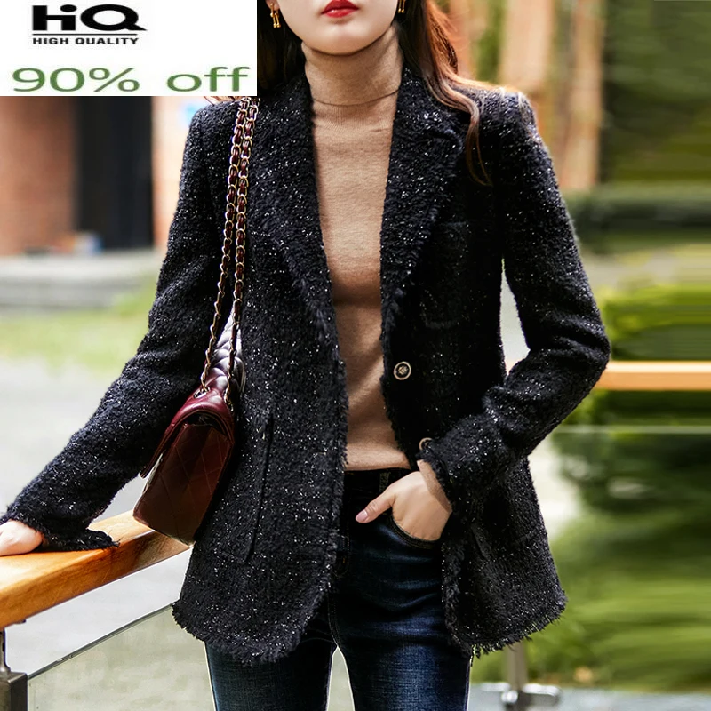 

tweed Black suit shining bright silk temperament little sweet during the spring and autumn coat