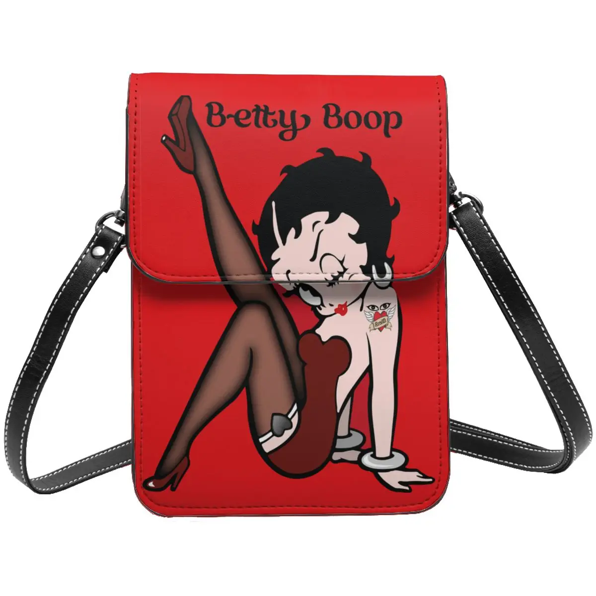 

Mrs Boop Leather Small Cell Phone Purse Stuff Trendy Unisex Cartoon Bettys Mini Shoulder Bag Card Holder Lightweight