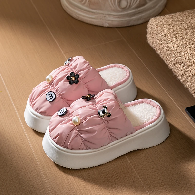 Женские зимние домашние тапочки женская обувь теплые хлопковые с запахом