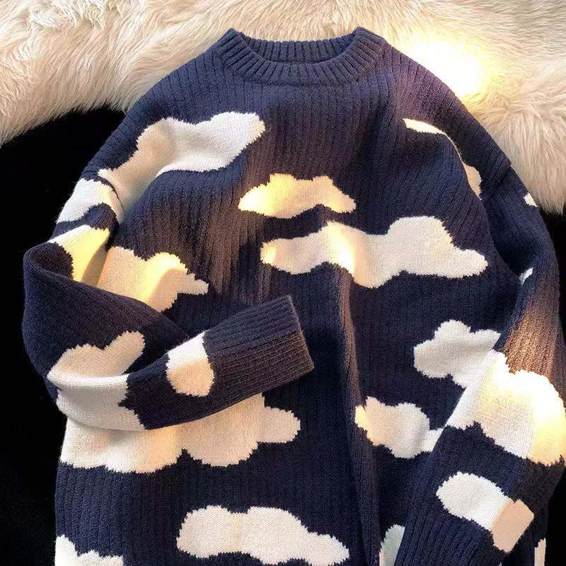 Свитер в Корейском стиле с круглым вырезом и изображением белого облака